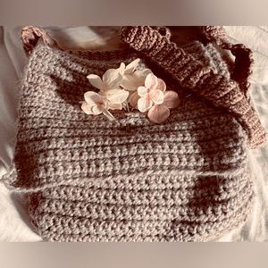 Grey Lavender Fleck Hand Sewn Crochet Crossbody Hobo Bag